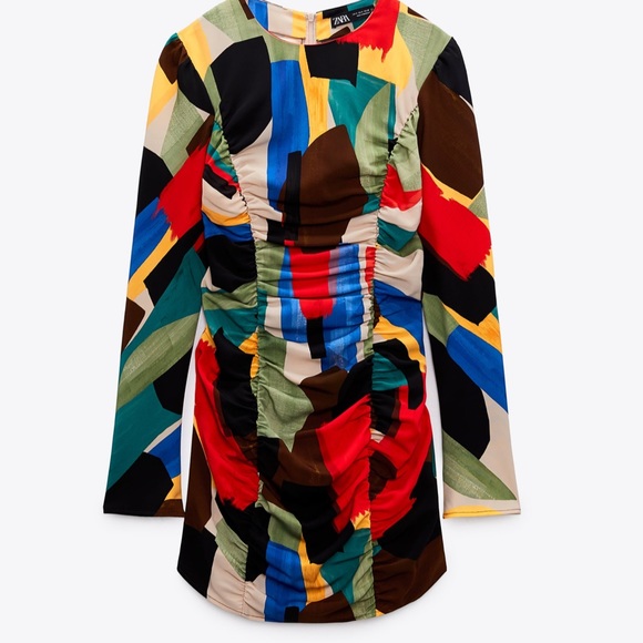 Zara Dresses Nwt Zara Printed Dress With Draping Multicolored Blue